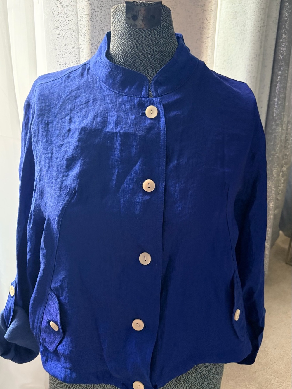 Ingear Cobalt Blue Mandarin Collar Button-Front Shirt